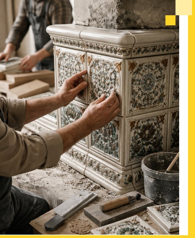 Изразцовые камины под ключ в Старой Руссе: проект и монтаж