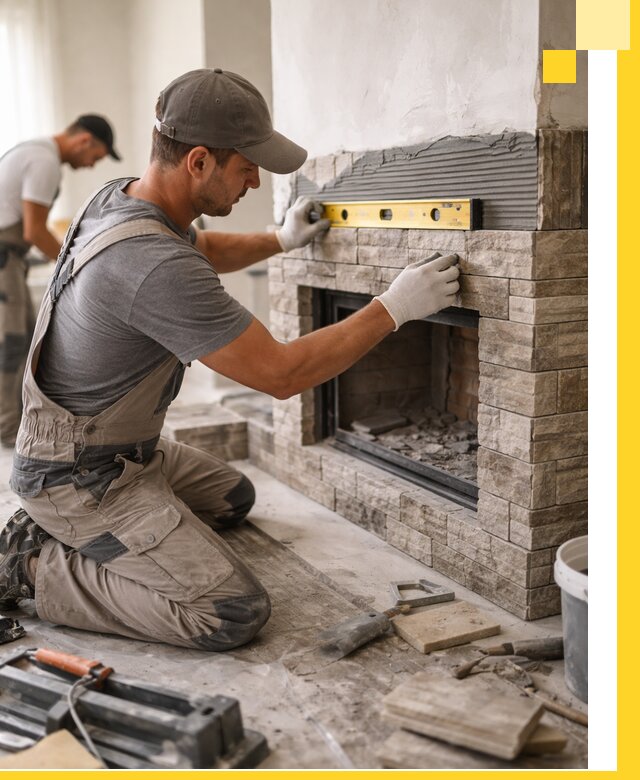 Облицовка каминов в Старой Руссе, монтаж и отделка натуральным камнем