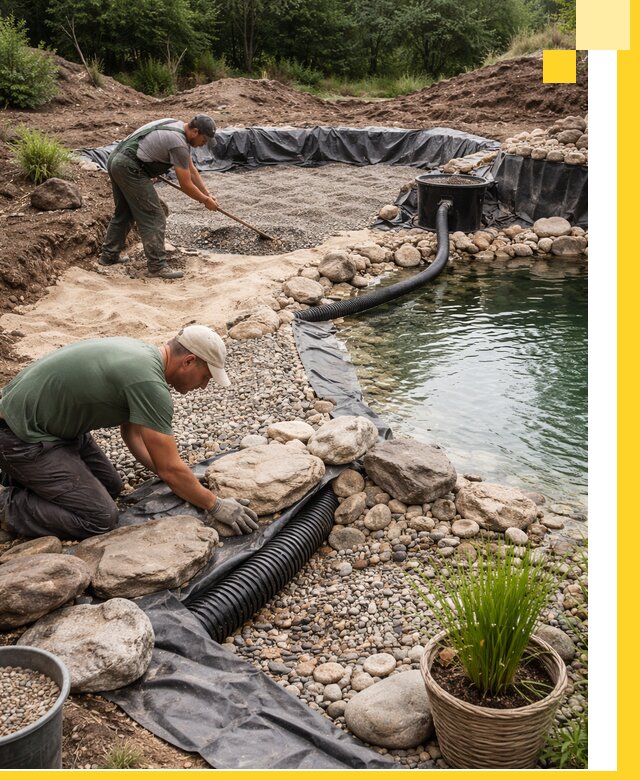 Строительство природных бассейнов и озер в Старой Руссе под ключ