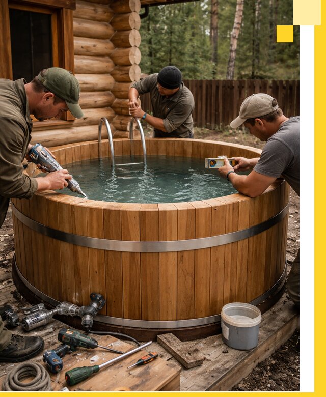 Строительство бань с купелью под ключ и отделкой в Старой Руссе