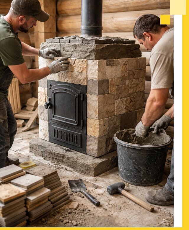 Облицовка банной печи под ключ в Старой Руссе: камень и плитка