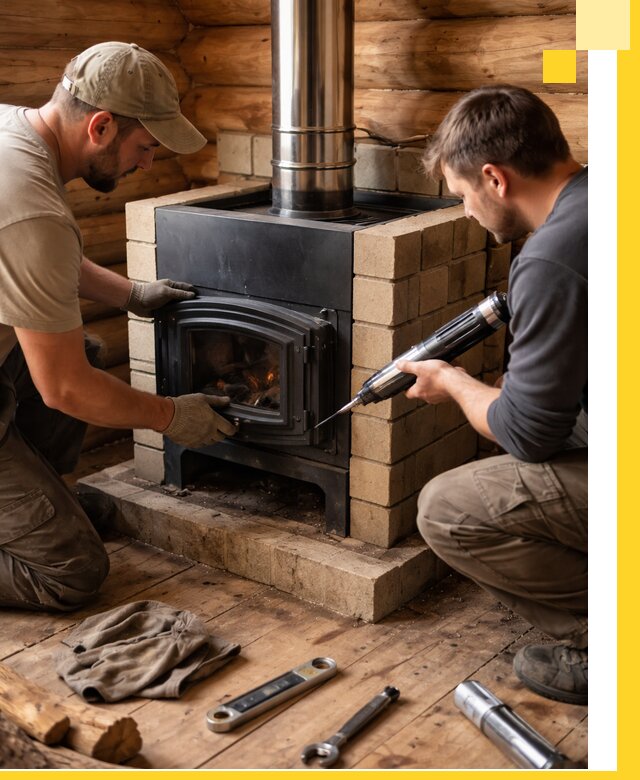 Монтаж и установка печи в бане под ключ с гарантией в Старой Руссе