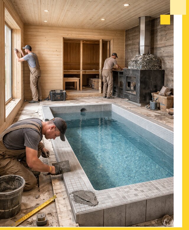 Проект бани с бассейном и сауной в Старой Руссе под ключ