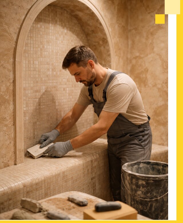 Профессиональная отделка хамамов с мозаикой под ключ в Старой Руссе