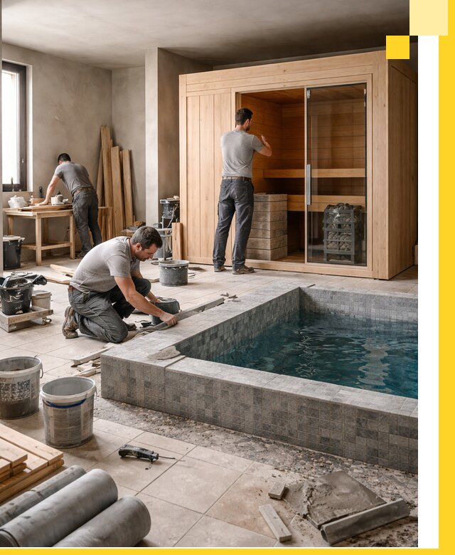 SPA зоны под ключ с бассейном сауной и печью в Старой Руссе